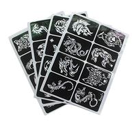 Générique 32Pcs Pochoirs de Tatouage Temporaire Modèle Dautocollant de Tatouage Évider Les Autocollants de Tatouage Auto- Adhésifs Modèles de Pochoirs Kit de Tatouage de Paillettes Pack de