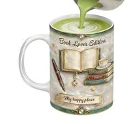 Générique 330ml Book Lovers Coffee Mug, Reading is My Happy Place Ceramic Teacup, Novelty Mug Presents for Bookworm, Writers, Teacher, Readers, Home, Offices Decoration