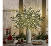 Générique 35" Christmas Lighted Pine Branches, 4 Piece Set of Pre Lit Pine Stems with 5M LED Light Strip, Artificial Pines Needles Branches for Vase,Mantels,Or Centerpieces
