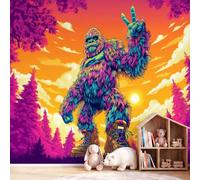 Générique 350 x 256 cm Papier Peint Intissé Animaux Art Populaire pour Cuisines Chambre, Geant Mural Papier Peint Photo Panoramique Orang-outan Forêt pour Salon Chambre à Coucher Bureau