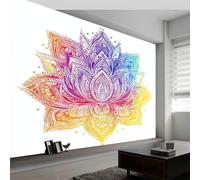 Générique 350 x 256 cm Papier Peint Panoramique Pour Garçons filles, Inde Mandala Fleurs Poster Géant Mural 3D, Décoration Murale Premium Pour Salon, Chambre Adulte, Chambre D'Enfants Blanc