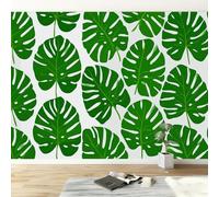 Générique 350 x 256 cm Papier Peint Panoramique Vert Feuille De Monstera Simple 3D Papier Peint Intisse Poster Photo Fresque Chambre Coucher Salon Grand Peinture Murale