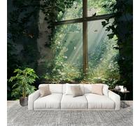 Générique 350x256 cm Seamless Join Easy Install Papier Peint Photo Vue Sur La Verdure Par La FenêTre Durable Waterproof Removable Mural 200x140 Cm Vert Papier Peint Anti-Stain Fresque Murale Grande