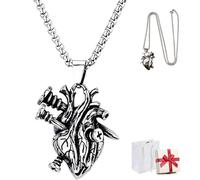 Générique 3D Anatomical Rebel Heart Pendant Necklace, Vintage Punk Gothic Screw Heart Pendant, Unique Trendy Accessory for Men Women