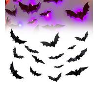 Générique 3D Bat Design LED Decoration, Halloween Lighted Stickers Decor Light, New LED Glowing Bat Group, 3D Bats Halloween Wall Decor with 4 Forms and 5 Sizes for Home Bar Halloweens Party (72 Pcs)