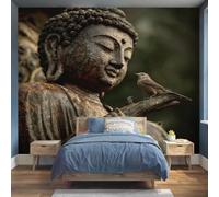 Générique 3D Bouddha Papier Peint Panoramique Oiseau Papier Peint Asie Intissé Salon Chambre Mural Décoration 300 x 210 cm