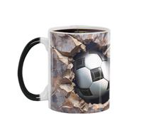Générique 3D Color Changing Football Mug - Ceramic 8.2x9.6cm 330g | Soccer Cracks Coffee Cup Hot Chocolate Mug | Magic Color Changing Ḿug For Football Fans, Home Office And Gift Use