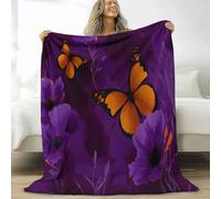 Générique 3D Couverture de Flanelle Polaire Plaid 130 x 150 cm, Couverture Imprimé Motif Délicat Floral Animal Papillon eté de Canapé Douillette Violet Confortable pour Chaise Lit Voyage
