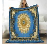 Générique 3D Couverture de Flanelle Polaire Plaid 150 x 200 cm, Couverture Imprimé Motif Rétro Symétrie Mandala eté de Canapé Douillette Bleu Confortable pour Chaise Lit Voyage