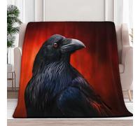Générique 3D Couverture de Flanelle Polaire Plaid 200 x 200 cm, Couverture Imprimé Motif Surréalisme Animal Corneille Aux Yeux Rouges eté de Canapé Douillette Rouge Confortable pour Chaise Lit Voyage