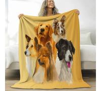 Générique 3D Couverture de Flanelle Polaire Plaid 220 x 240 cm, Couverture Imprimé Motif Délicat Animal Plusieurs Chiens eté de Canapé Douillette Jaune Confortable pour Chaise Lit Voyage