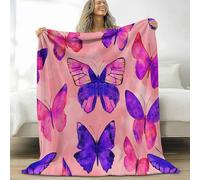 Générique 3D Couverture de Flanelle Polaire Plaid 220 x 240 cm, Couverture Imprimé Motif Délicat Animal Papillon eté de Canapé Douillette Rose Confortable pour Chaise Lit Voyage