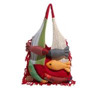Générique 3D Fish Knitted Fringe Tote Bag,Large Capacity Shoulder Bag with Fish Decoration,Soft Knitted Yarn Patchwork Handbag