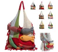 Générique 3D Fish Knitted Tote Bag,Bohemian Fringe Yarn Patchwork Shoulder Bag with Fish Decoration,Women's Cute Cartoon Fishes Handbag (Red)
