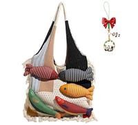 Générique 3D Fish Knitted Tote Bag, Large Capacity Shoulder Bag with Fish Decoration for Daily Use Work Travel (White)