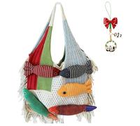 Générique 3D Fish Knitted Tote Bag, Large Capacity Shoulder Bag with Fish Decoration for Daily Use Work Travel (White with blue)