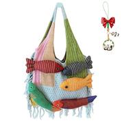 Générique 3D Fish Knitted Tote Bag, Large Capacity Shoulder Bag with Fish Decoration for Daily Use Work Travel (Blue)