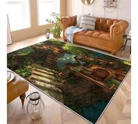 Générique 3D Imprimés Tapis Contes De FéEs ForêTs Cabanes Poil Ras Doux Lavable en Machine Antidérapant Vert Tapis Salon Chambre Coucher Salle à Manger D'intérieur Paillasso Moderne 140x200 cm