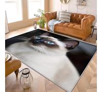 Générique 3D Imprimés Tapis Gros Plan d'un Chat Siamois Docile Poil Ras Doux Lavable en Machine Antidérapant Blanc Tapis Salon Chambre Coucher Salle à Manger D'intérieur Paillasso Moderne 60x90 cm