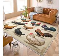 Générique 3D Imprimés Tapis Style Chinois Coq Imprimé Poil Ras Doux Lavable en Machine Antidérapant Brun Tapis Salon Chambre Coucher Salle à Manger D'intérieur Paillasso Moderne 80x150 cm