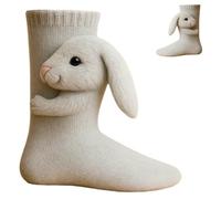 Générique 3D Knit Animal Socks,Hand Crocheted Animal Hug Socks,Cute Plush Animals Pattern Warm Winter Sock,Double Layer Christmas Sock (A)