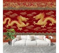 Générique 3D Moderne Art Photo Papier Peint 200x140 cm Style chinois Dragon géant Papier Peint Panoramique Poster Geant Mural Fresque Murale intissé Rouge Salon Chambre D'enfant Fond TV Décor