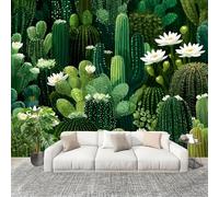 Générique 3D Moderne Art Photo Papier Peint 250x175 cm 3d Plantes Cactus ThèMe Papier Peint Panoramique Poster Geant Mural Fresque Murale intissé Vert Salon Chambre D'enfant Fond TV Décor