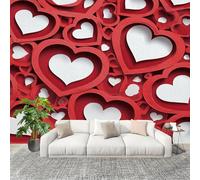 Générique 3D Moderne Art Photo Papier Peint 350x256 cm Cœur romantique 3D Papier Peint Panoramique Poster Geant Mural Fresque Murale intissé Rouge Salon Chambre D'enfant Fond TV Décor