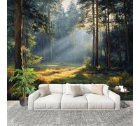 Générique 3D Moderne Art Photo Papier Peint 350x256 cm ForêT Tranquille, LumièRe Et Ombre Papier Peint Panoramique Poster Geant Mural Fresque Murale intissé Vert Salon Chambre D'enfant Fond TV Décor