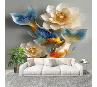 Générique 3D Moderne Art Photo Papier Peint 350x256 cm Poisson Rouge 3d Papier Peint Panoramique Poster Geant Mural Fresque Murale intissé Gris Salon Chambre D'enfant Fond TV Décor