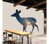 Générique 3D Panoramique Murale 500x280cm Cerf papier peint panoramique 3d Forêt étoilée Toile décorative haut de gamme, sans joint, effet peinture à l’huile, pour couloir moderne