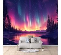 Générique 3D Panoramique Murale Aurore Naturelle, Papier Peint Aurores Boréales Du Lacart Mural Premium Créer Un Mur D’Accent Solution Rénovation Rapide Alignement Parfait Écologique 250X175cm