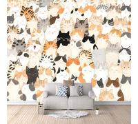 Générique 3D Panoramique Murale Chat De Dessin Animé, 3D Panoramique Murale Animaux Mignonsart Mural Premium Créer Un Mur D’Accent Solution Rénovation Rapide Alignement Parfait Écologique 500X280cm