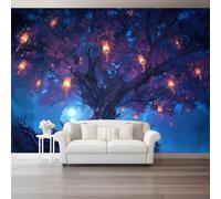 Générique 3D Panoramique Murale Fantaisie Ciel Nocturne Lanternes - Papier Peint Intissé Pour Salon Enfant Chambre Décoration 400 x 280 cm, Bleu Foncé Murale Poster Tableaux Photo Muraux