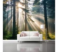 Générique 3D Panoramique Murale Forêt Brume Pins - Papier Peint Intissé Pour Salon Enfant Chambre Décoration 150 x 105 cm, Vert Murale Poster Tableaux Photo Muraux