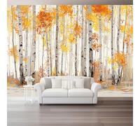 Générique 3D Panoramique Murale Forêt D'Automne Bouleaux - Papier Peint Intissé Pour Salon Enfant Chambre Décoration 250 x 175 cm, Jaune Murale Poster Tableaux Photo Muraux