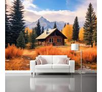 Générique 3D Panoramique Murale Nature Campagne Rustique Chalet - Papier Peint Intissé Pour Salon Enfant Chambre Décoration 350 x 256 cm, Couleur Orange Murale Poster Tableaux Photo Muraux