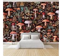 Générique 3D Panoramique Murale Rétro Forêt Champignons Plantes, Noir Premium Papier Peint Intissé - Décoration Murale Moderne Poster Tableaux Photo Muraux 400 x 280 cm pour Salon Chambre Enfant