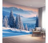 Générique 3D Panoramique Murale Scène De Neige Hivernale Forêt Arbres - Papier Peint Intissé Pour Salon Enfant Chambre Décoration 400 x 280 cm, Bleu Murale Poster Tableaux Photo Muraux