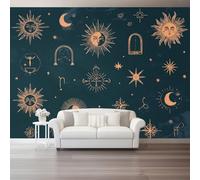 Générique 3D Panoramique Murale Vintage Corps Célestes Lune Étoiles - Papier Peint Intissé Pour Salon Enfant Chambre Décoration 150 x 105 cm, Noir Murale Poster Tableaux Photo Muraux