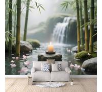 Générique 3D Panoramique Murale Zen Stream, Papier Peint 3D Forêt De Bambousambiance Confortable Esthétique Raffinée Solution Rénovation Rapide Installation Sans Effort Écologique 300X256cm