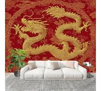 Générique 3D Panoramique papier peint Photo Dragon Doré RéTro Chinois Papier Peint Intissé Amovible 250x175 cm Rouge Décoration Fresque Murale Pour Salon Chambre Enfant Chambre