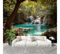 Générique 3D Panoramique papier peint Photo Paysage De Cascade En ForêT Papier Peint Intissé Amovible 250x175 cm Vert Décoration Fresque Murale Pour Salon Chambre Enfant Chambre