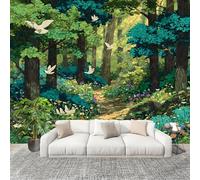 Générique 3D Panoramique papier peint Photo Paysages De ForêT FraîChe Papier Peint Intissé Amovible 200x140 cm Vert Décoration Fresque Murale Pour Salon Chambre Enfant Chambre