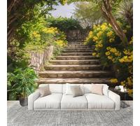Générique 3D Panoramique papier peint Photo PlantesFleursMarches En Pierre Papier Peint Intissé Amovible 400x280 cm Vert Clair Décoration Fresque Murale Pour Salon Chambre Enfant Chambre