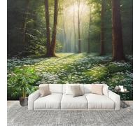 Générique 3D Panoramique papier peint Photo Soleil ForêT Fleurs Sauvages Papier Peint Intissé Amovible 350x256 cm Vert Décoration Fresque Murale Pour Salon Chambre Enfant Chambre