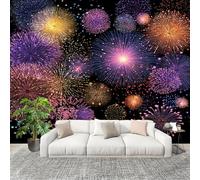 Générique 3D Panoramique papier peint Photo Thème de feux d'artifice romantiques Papier Peint Intissé Amovible 250x175 cm Violet Décoration Fresque Murale Pour Salon Chambre Enfant Chambre