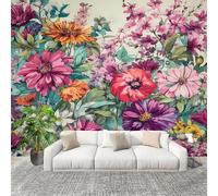 Générique 3D Panoramique papier peint Photo Zinnia Fleurs Plantes ImpriméS Papier Peint Intissé Amovible 200x140 cm Coloré Décoration Fresque Murale Pour Salon Chambre Enfant Chambre