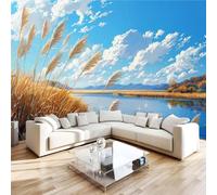 Générique 3D Papier Peint Bord De Lac Roseaux Nature Ciel Panoramique intissé Murale Papier Peint xxl Fresque Murale Moderne Peinture Murale Décorative pour Salon Chambre 300x210 9yf23