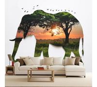Générique 3D Papier Peint Éléphant Murale Intissée Forêt Soleil Couchant 250x175 cm Papier Peint Panoramique Animal Pour Salon Chambre Chambre D'Enfant Décoration Peinture Murale